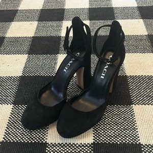 COACH Chrystie Suede Dinosaur Charm Platform Heels